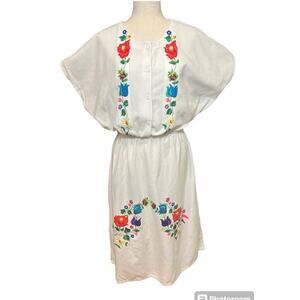 Handmade Embroidered Shirt Dress Multicolor Cotton Short Sleeve Midi sze Medium